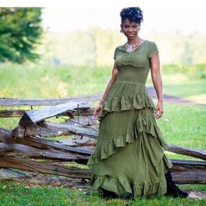 NWT Joyfolie Olive Green Ruffle Maxi Dress
